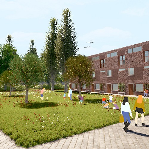 Illustratie pocketpark aan wijkkant